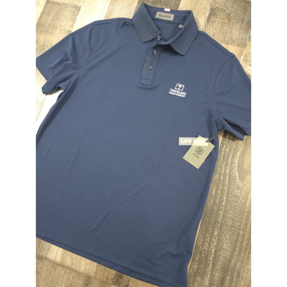 G/FORE Travelers Championship NWT Golf Polo Shirt Navy Blue Men's Large L UPF 50